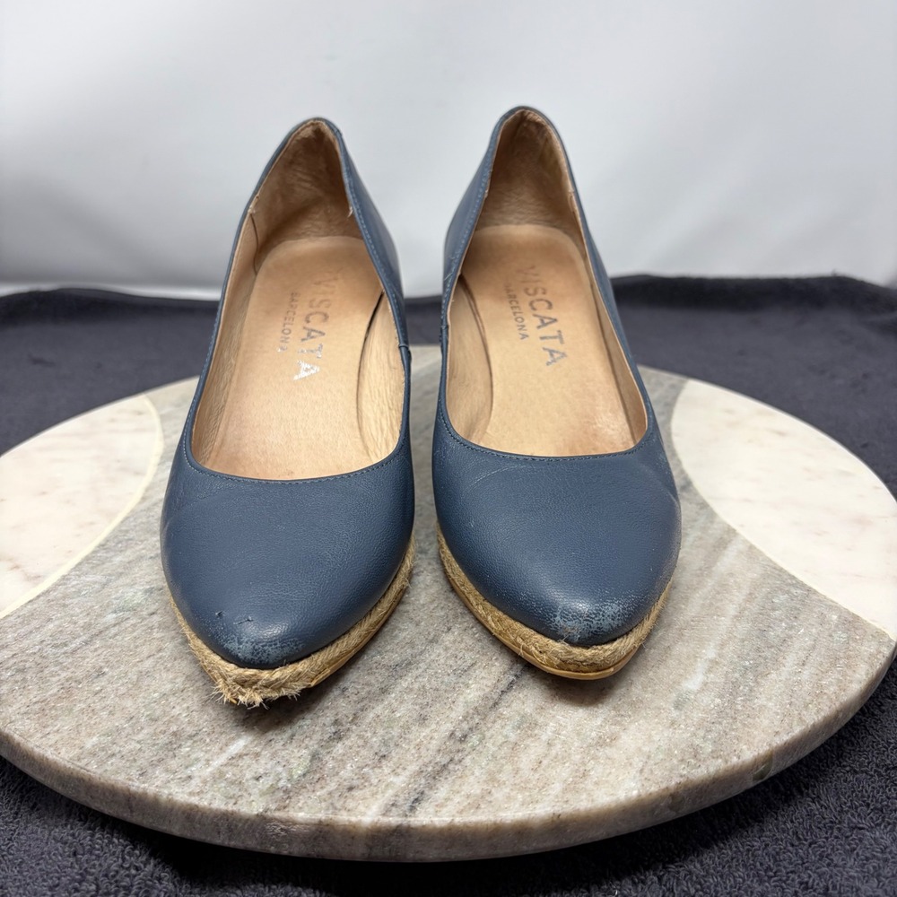 Viscata Espadrille Wedge Pumps Womens Leather Pointed Toe EU 37 US 6.5 Navy Blue